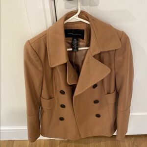 Moda International Tan Peacoat Classic Double-Breasted Design